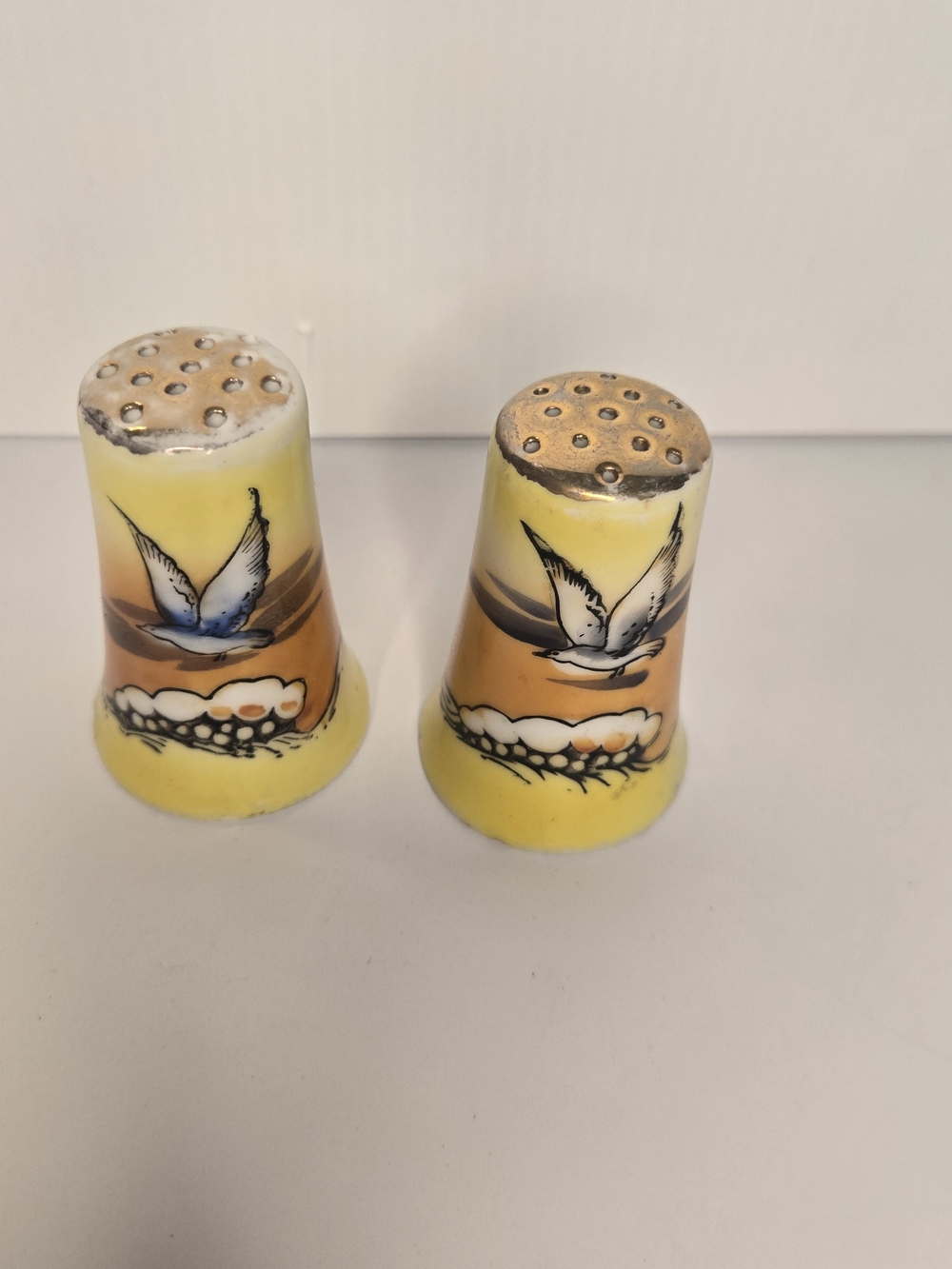 Vintage Ceramic Dove Salt and Pepper Shakers in Yellow and Orange